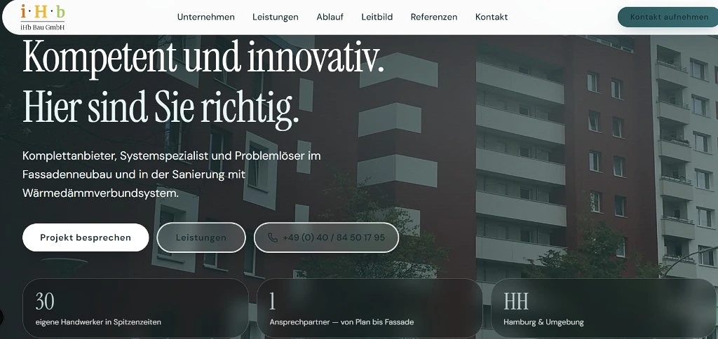 IHB Bau GmbH — Hero mit klarer Positionierung und Anfrageführung